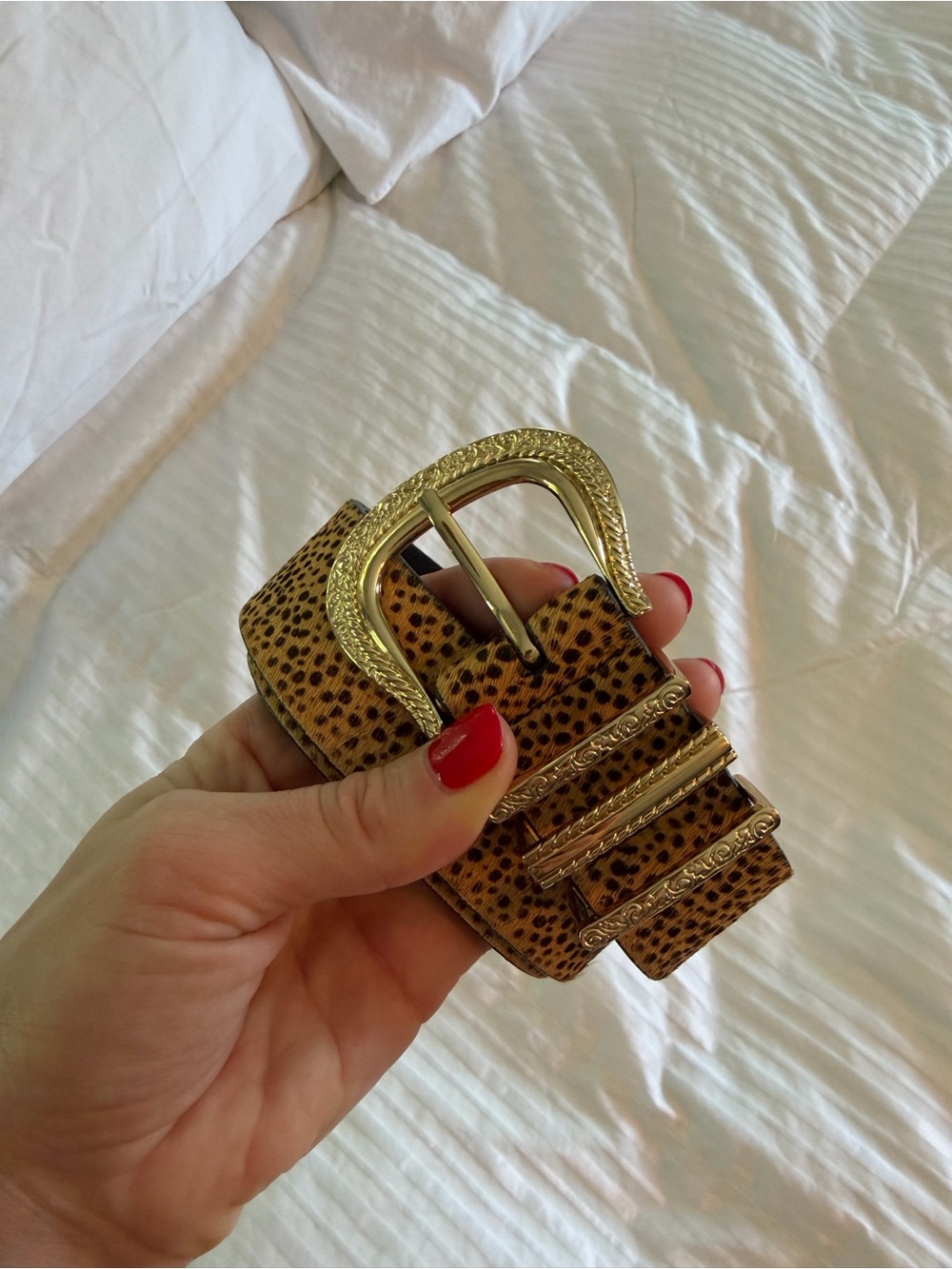 Topshop Leopard Print Belt with Gold Engraved Buckle